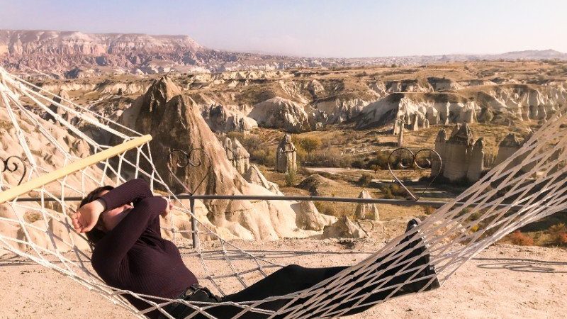 A woman in a hammock in Cappadocia