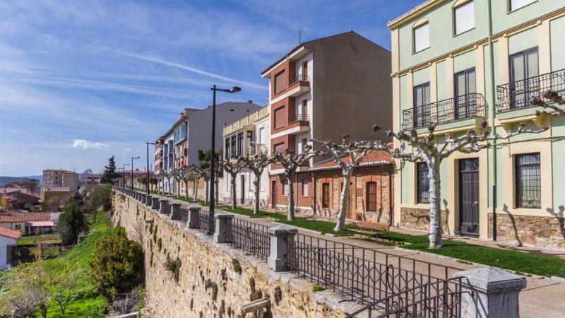 Houses on the old city wall in Astorga, Spain