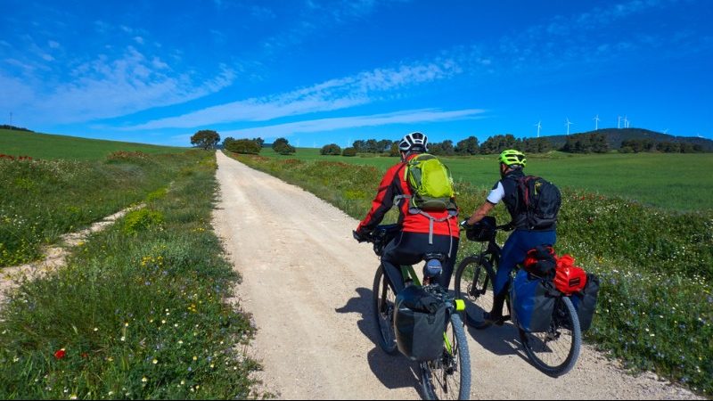 Two cyclists on the Camino in Spain