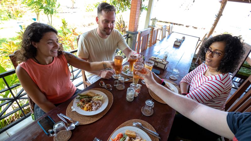 Group enjoying traditional Balinese food. 