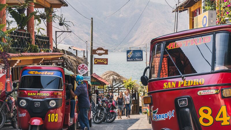 Two tuk tuks at Lake Atitlan