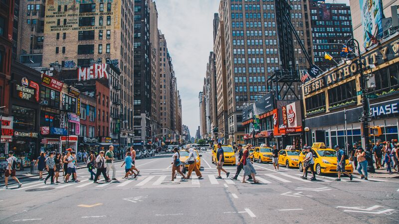 Pedestrians crossing the street in New York City