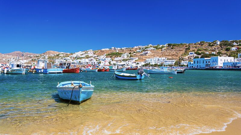 Boats in the harbour at Mykonos, Greece