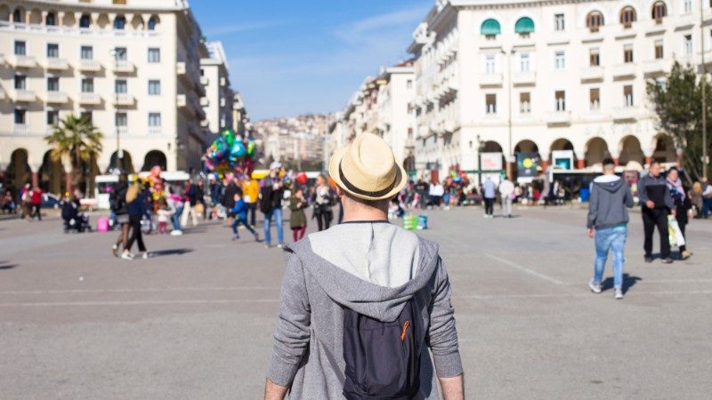 Traveller visiting Aristotelous Square, Thessaloniki