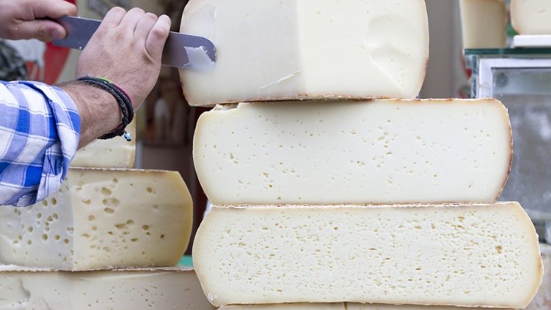 A stack of traditional cheeses in Thessaloniki