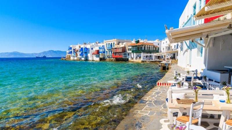 A restaurant on the beach in Little Venice, Mykonos