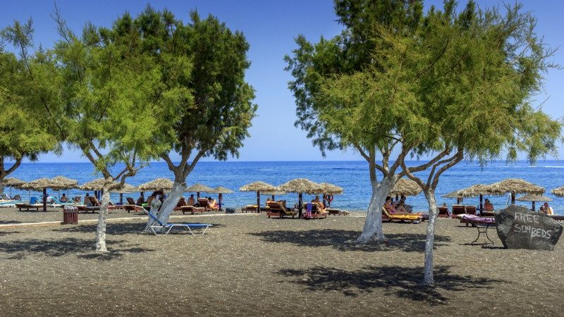 Sunbeds at Perissa Beach, Santorini