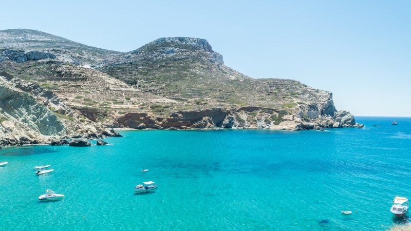 Boats bobbing on a beautiful bay in Greece