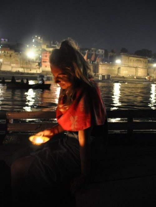 Girl on a boat in Varanasi