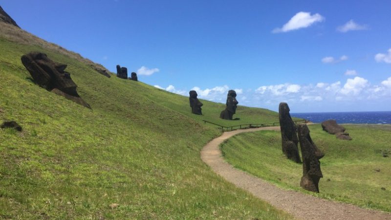 A path through giant stone heads on Easter Island