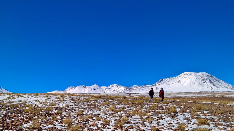 Two hikers in the Atacama Desert, Chile