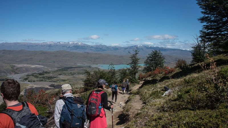 A group of hikers trekking in Patagonia