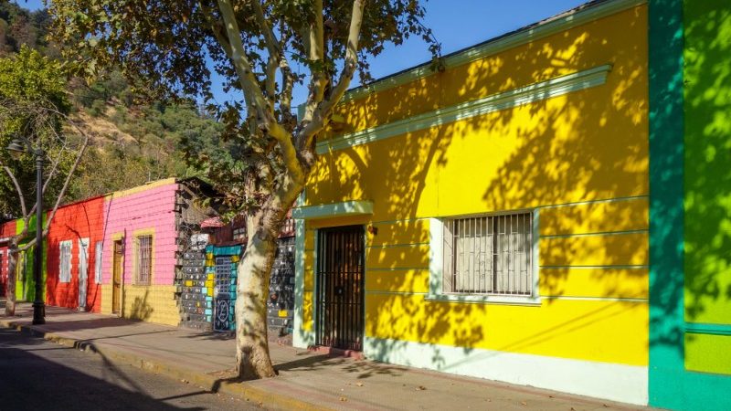 Colourful houses on a city street