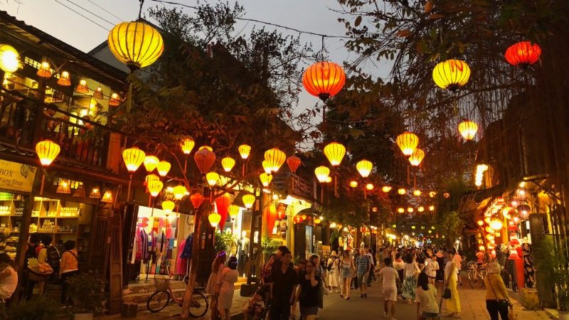 Street covered in lanterns in Hoi An. 