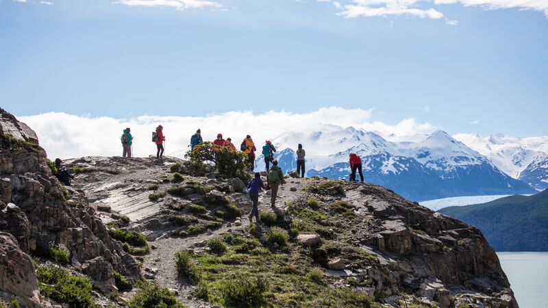 A group of hikers on a trail in Patagonia