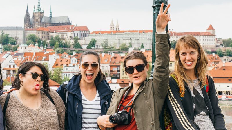 Four travellers in Prague.