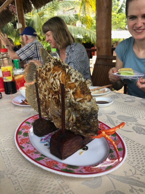 Spiky cooked fish presented on a plate