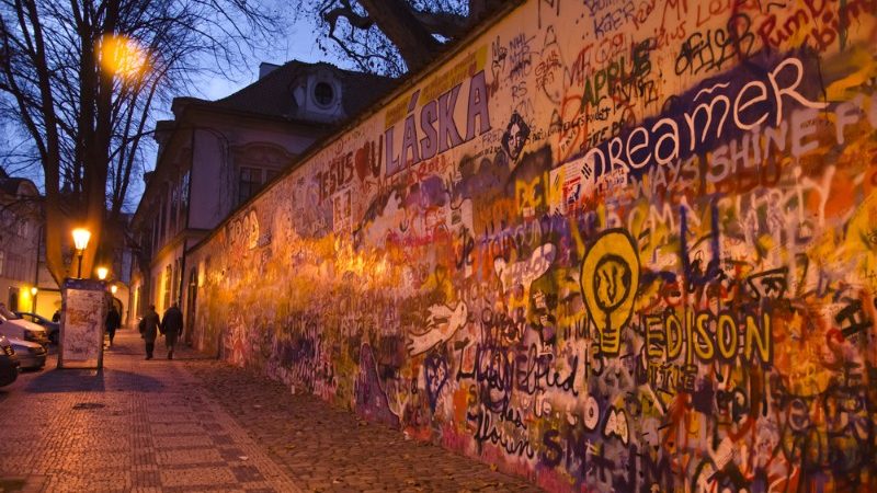 Wall covered in graffiti in the Czech Republic