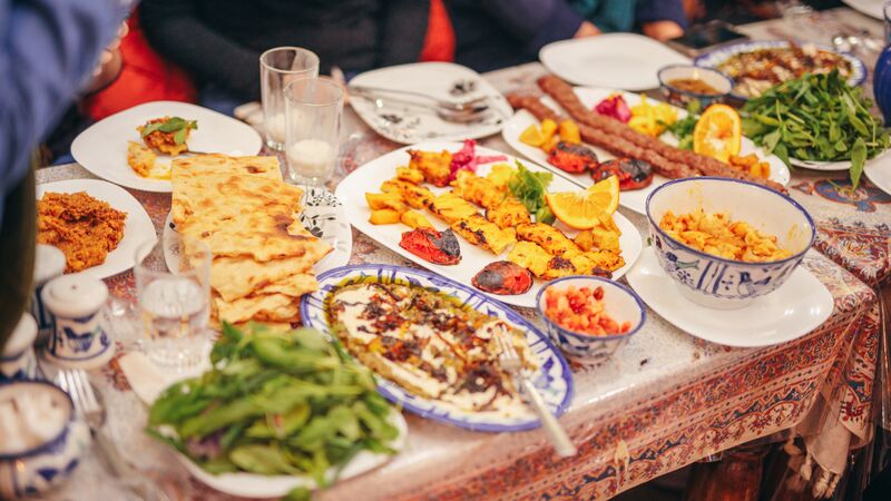 Table covered in Iranian food