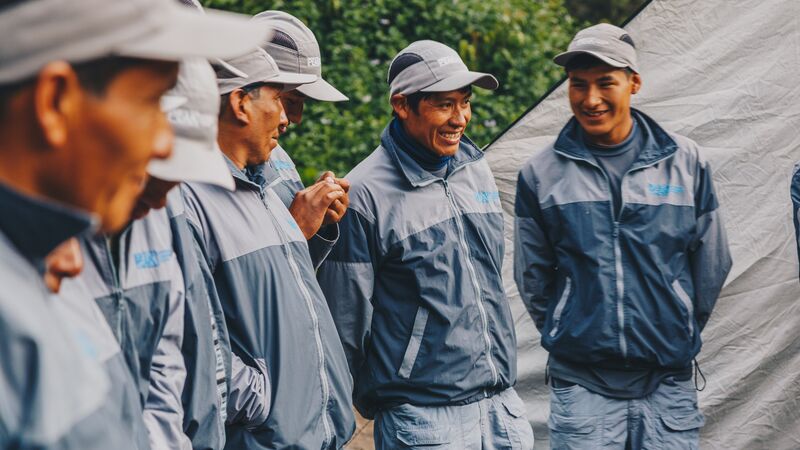 Four porters chatting together