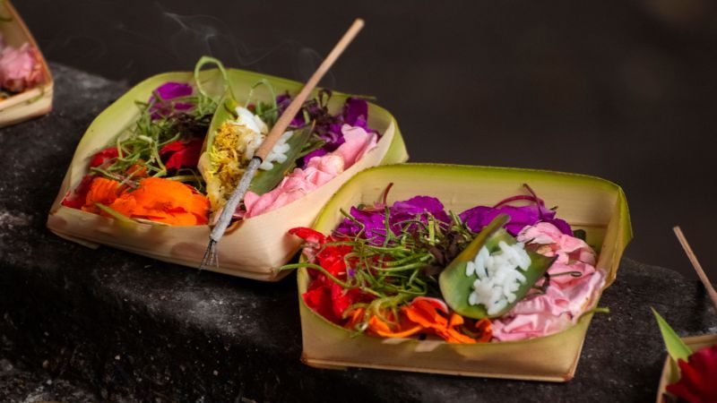 Colourful prayer offerings in Bali