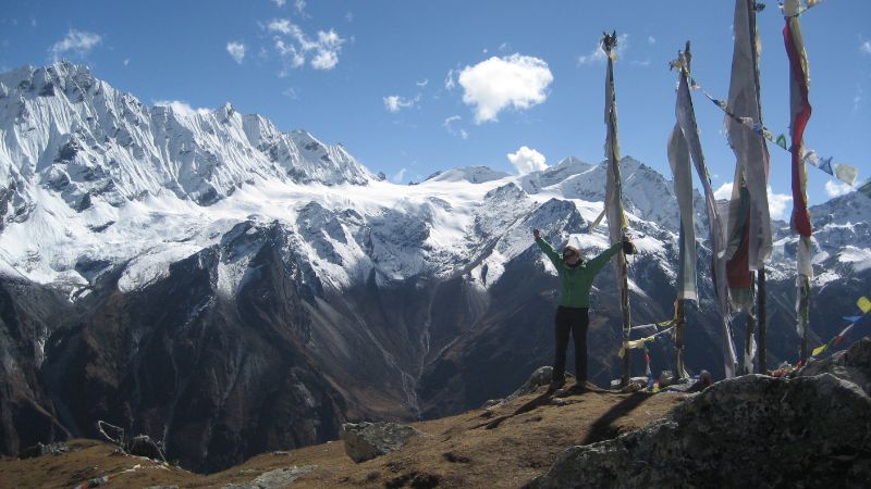 A woman hiking through Nepal