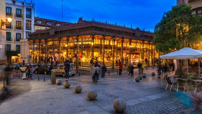 Madrid‘s Central Market at night.