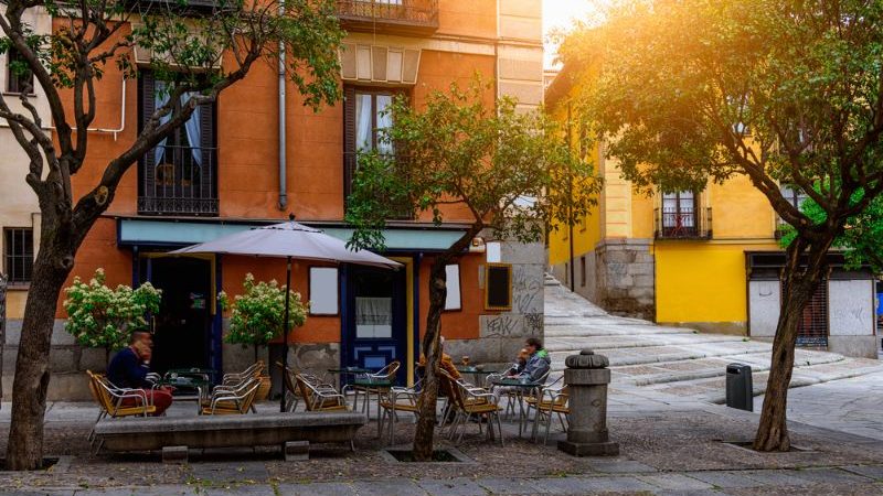 Old cozy street in Madrid, Spain