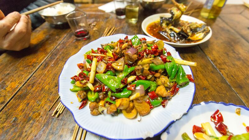 Spicy food on a white plate