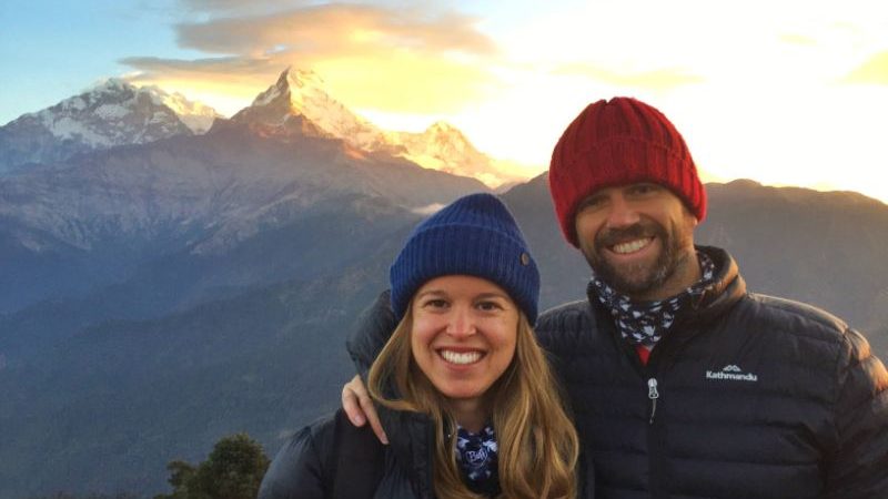 A couple wearing beanies in Nepal