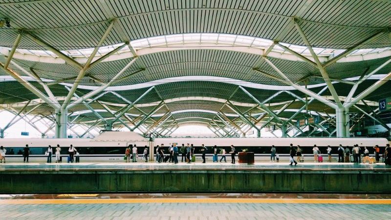 A busy train station in China