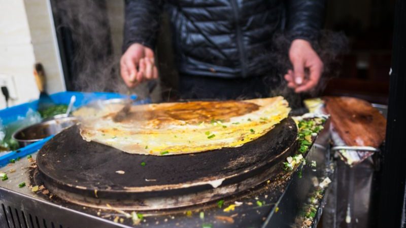 Jianbing, a Chinese rolled crepe