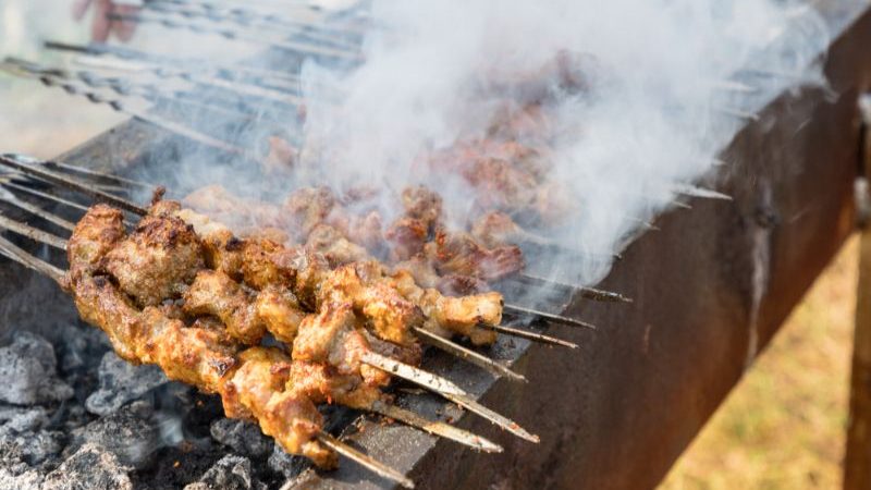Lamb kebabs on a grill in China