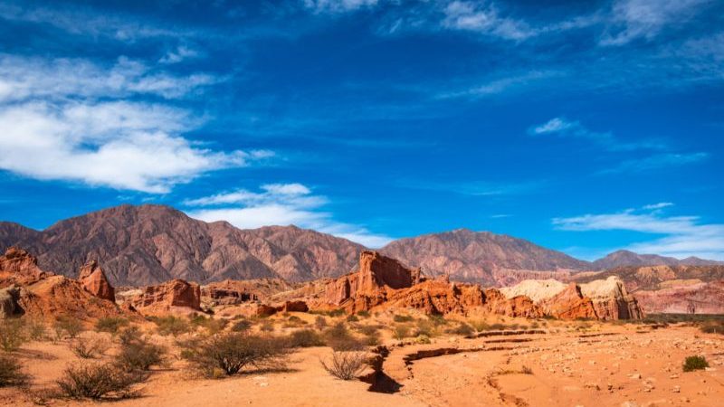 Red rocky landscapes and blue sky