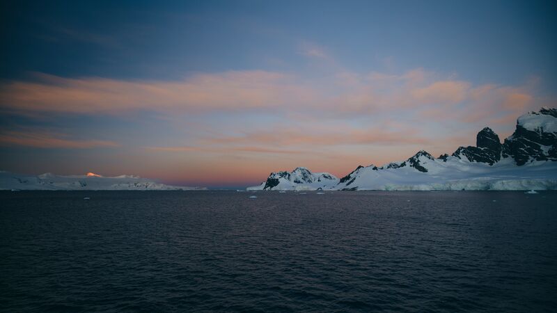 Landscape in Antarctica at dusk