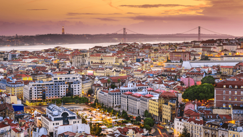 Sweeping views over Lisbon at sunset