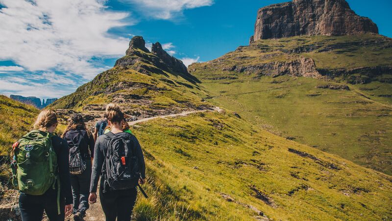 Hikers walking up a mountain in South Africa