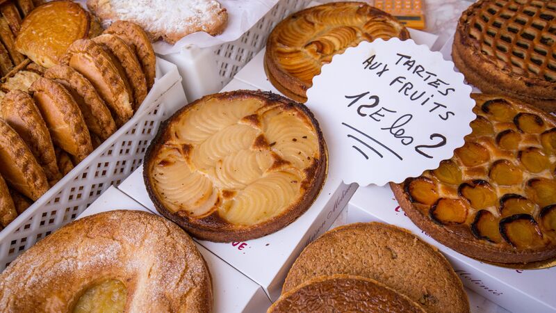 French pastries and cakes at a market