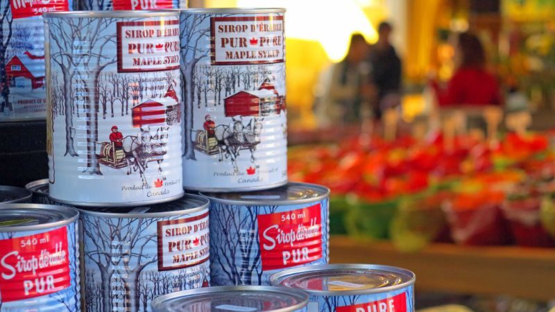 Cans of maple syrup in Canada