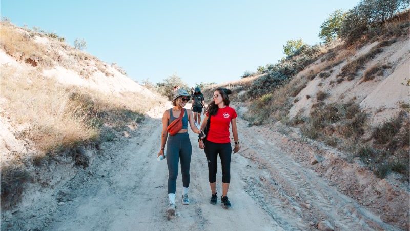 Two young women hiking in Turkey