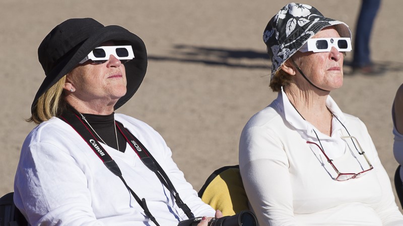 Observers enjoy uninterrupted views of the eclipse