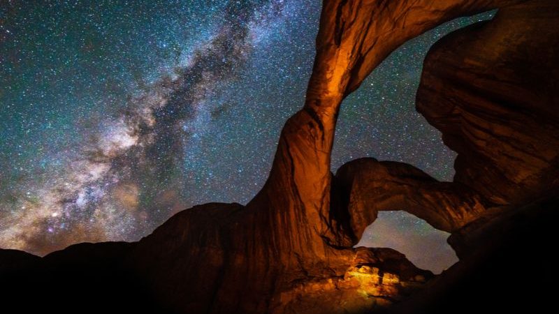 Milky Way behind a sandstone rock formation