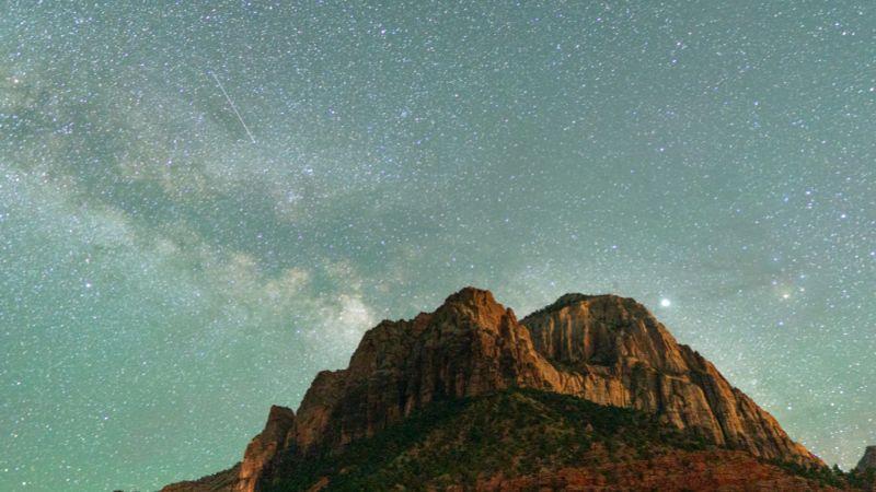 The Milky Way above a rocky mountain in the USA