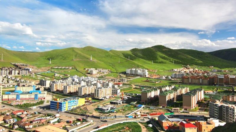 Ulaanbaatar with green hills in the background