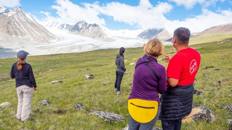 Travellers on the step in Mongolia