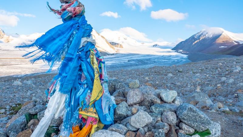 Prayer flags at a glacier in Mongolia