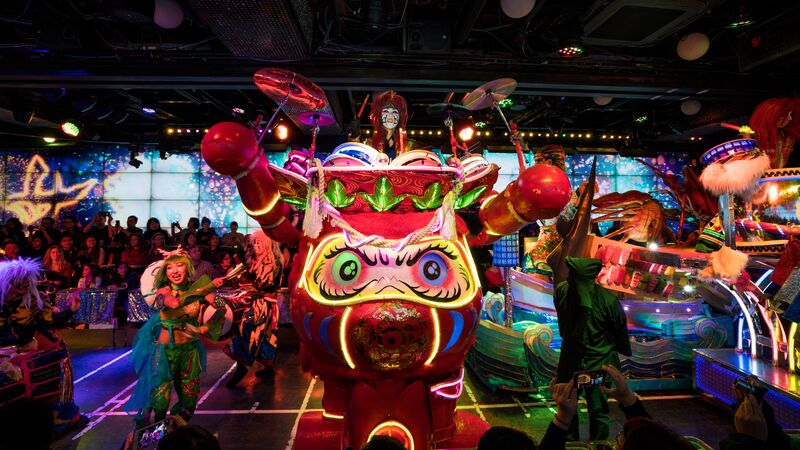 A huge colourful float at a Robot restaurant in Japan