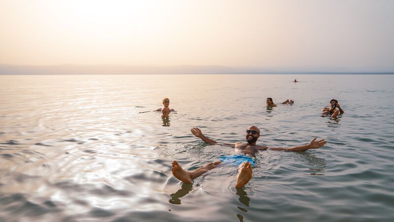 Floating in the Dead Sea.