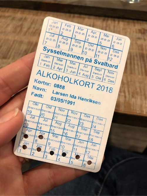 An alcohol regulation card in Svalbard