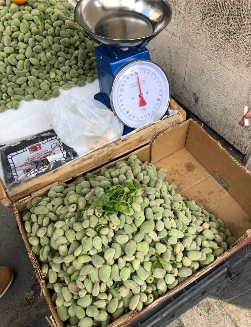 A box filled with almonds